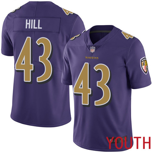 Baltimore Ravens Limited Purple Youth Justice Hill Jersey NFL Football #43 Rush Vapor Untouchable->youth nfl jersey->Youth Jersey